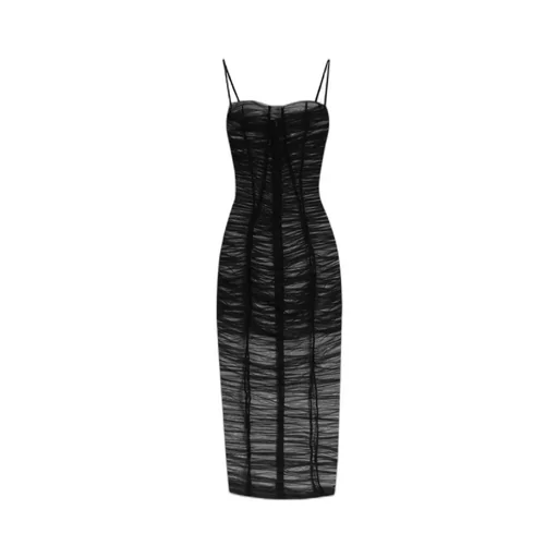 X Kim Draped Tulle Midi Dress