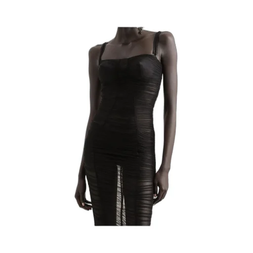 X Kim Draped Tulle Midi Dress
