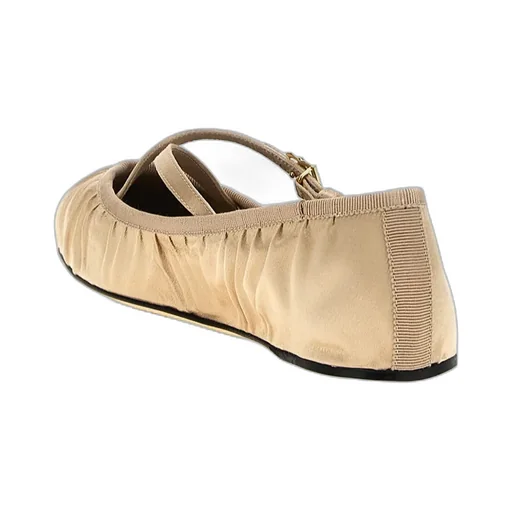 Logo Buckle Ruched Detailed Ballet Flats