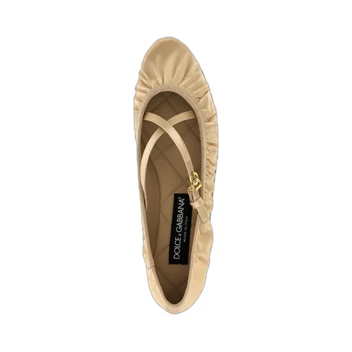 Logo Buckle Ruched Detailed Ballet Flats