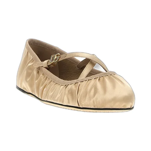 Logo Buckle Ruched Detailed Ballet Flats