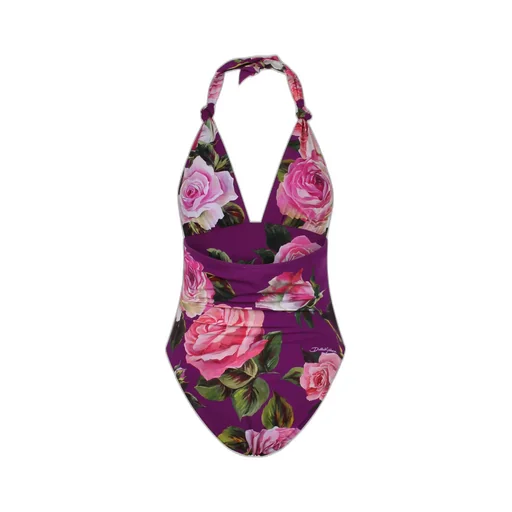 Rose Printed One-Piece V-Neck Swimsuit