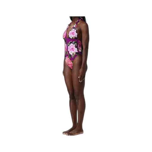 Rose Printed One-Piece V-Neck Swimsuit