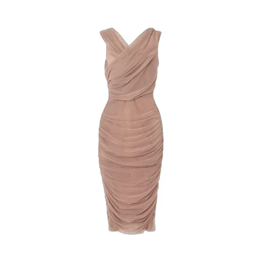 Ruched Stretch-Tulle Midi Dress