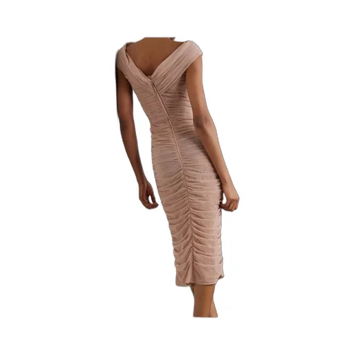 Ruched Stretch-Tulle Midi Dress
