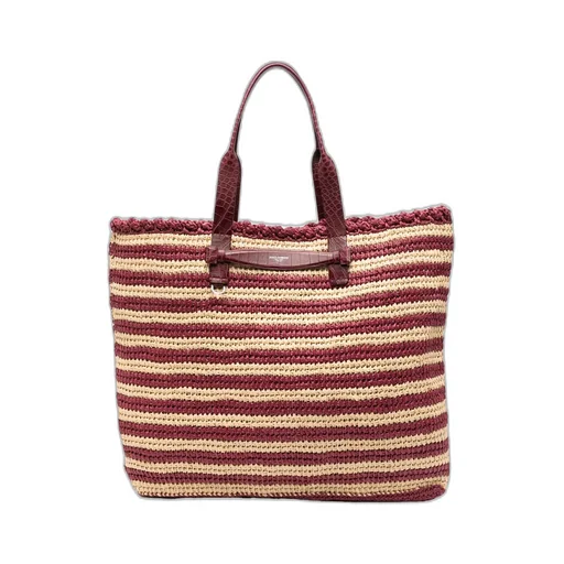 Striped Raffia Tote Bag