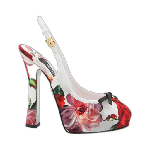 Floral Printed Satin Slingbacks