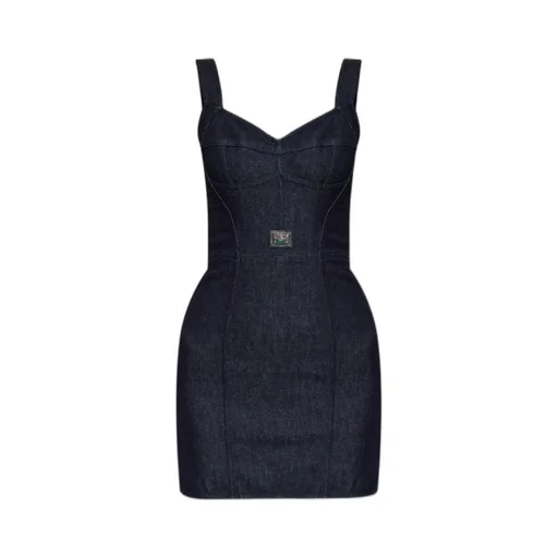 Logo Plaque Mini Denim Dress