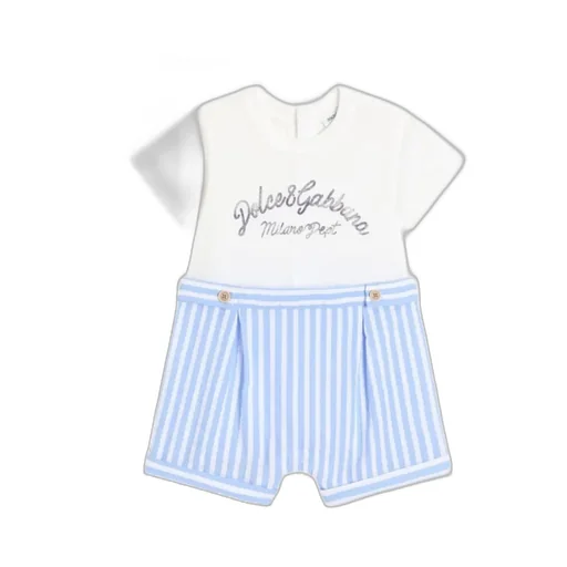 Striped Seersucker And Jersey Romper Suit