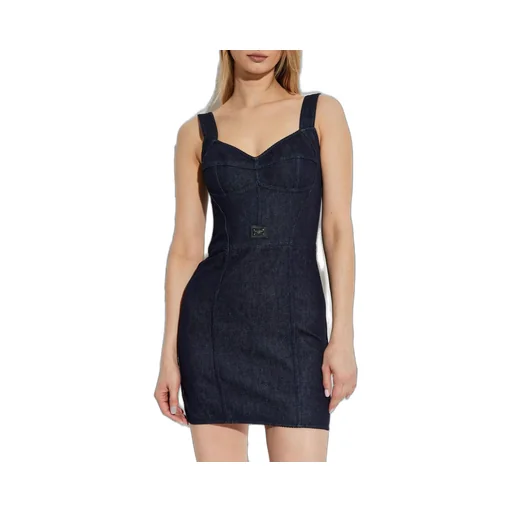 Logo Plaque Mini Denim Dress