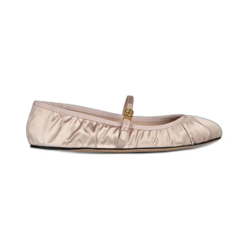Dg Logo Plaque Satin Ballet Flats