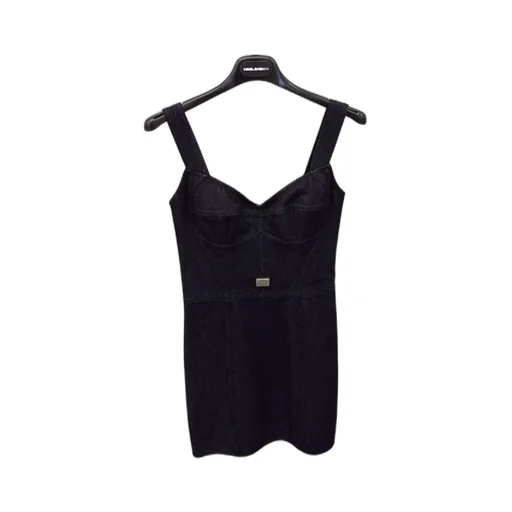 Logo Plaque Mini Denim Dress
