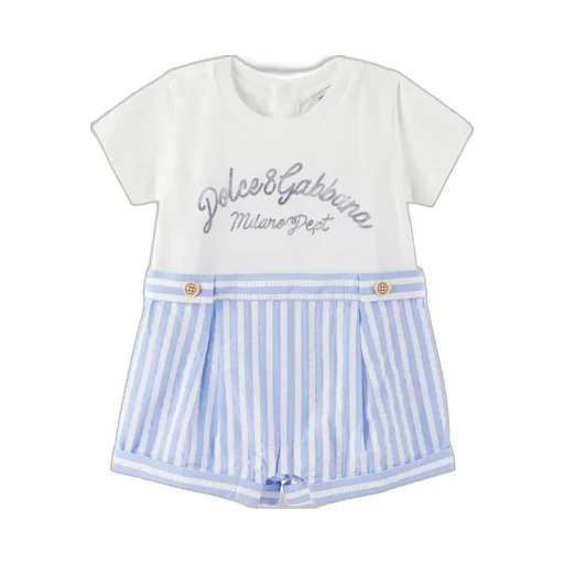 Striped Seersucker And Jersey Romper Suit