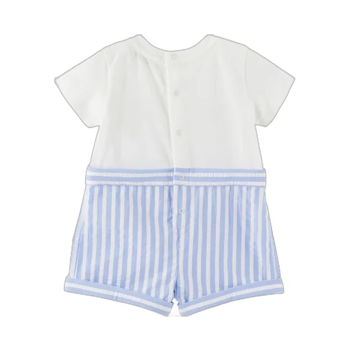 Striped Seersucker And Jersey Romper Suit