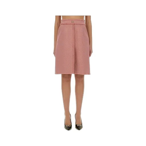 Logo Plaque Frayed Hem Midi Skirt