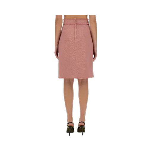 Logo Plaque Frayed Hem Midi Skirt