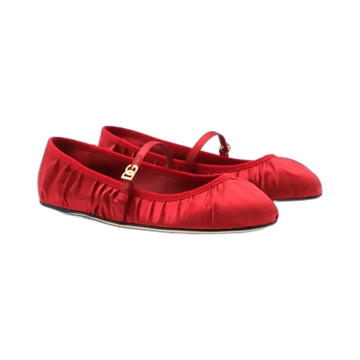 Dg Logo Plaque Satin Ballet Flats