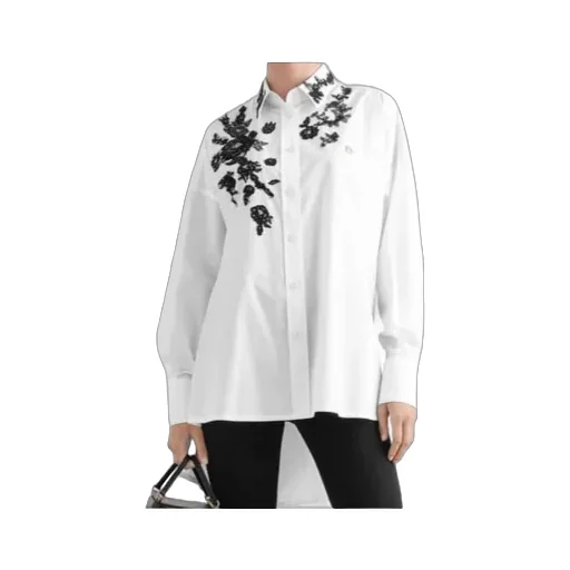 Lace Patch Oversize Poplin Shirt
