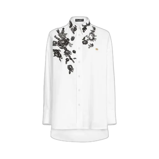 Lace Patch Oversize Poplin Shirt