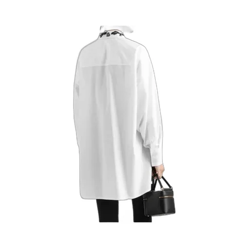 Lace Patch Oversize Poplin Shirt