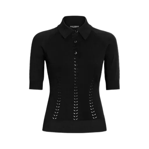 Fine-Knit Polo Top