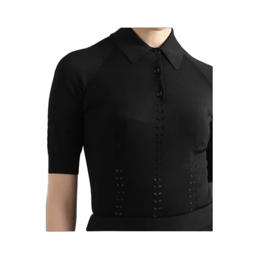 Fine-Knit Polo Top