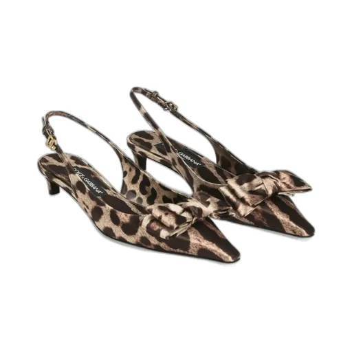 Leopard-Print Satin Slingback Pumps