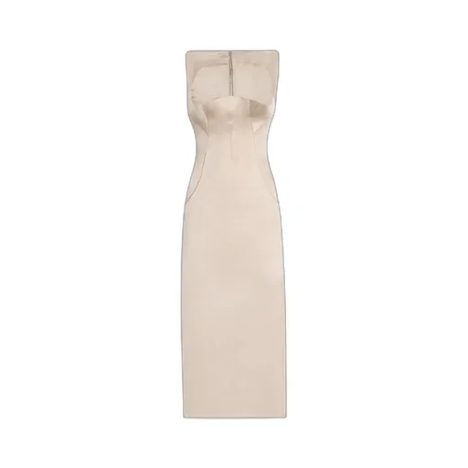 Stretch Satin Calf-Length Sheath Dress