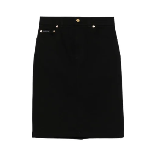 Logo Plaque Denim Midi Skirt