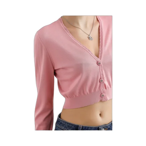 V-Neck Cropped Cardigan