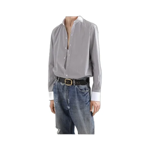 Logo Embroidered Pinstriped Shirt