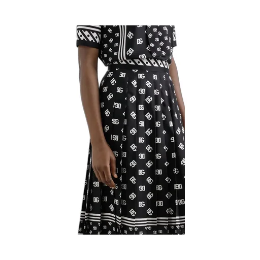 Dg Logo Scarf Printed Pleated Midi Skirt