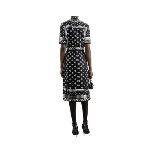 Dg Logo Scarf Printed Pleated Midi Skirt