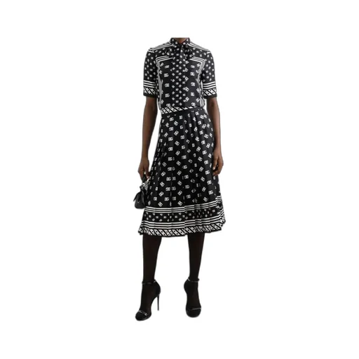 Dg Logo Scarf Printed Pleated Midi Skirt