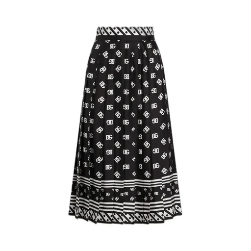 Dg Logo Scarf Printed Pleated Midi Skirt