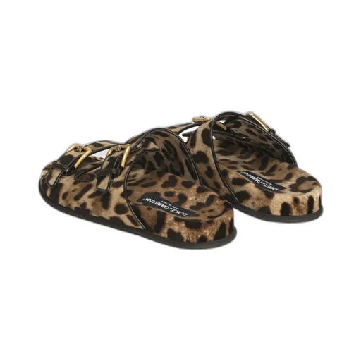 Leopard Printed Velvet Sliders
