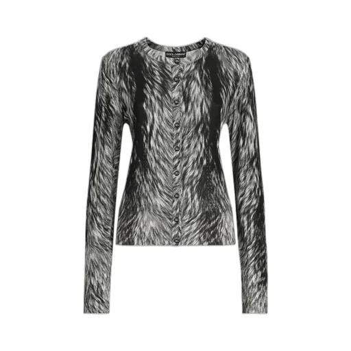 Fur-Print Knit Cardigan