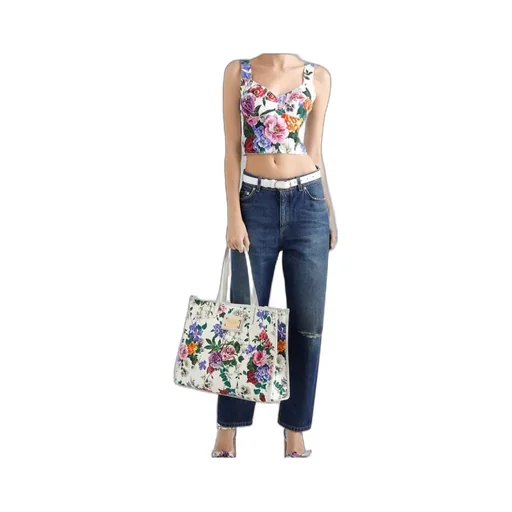 Floral Printed Logo Plaque Shoulder Bag