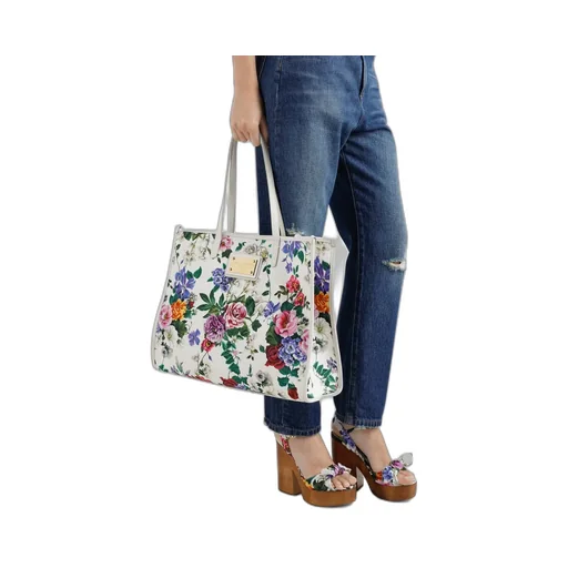 Floral Printed Logo Plaque Shoulder Bag