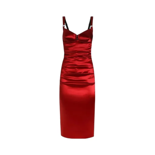 Draped Satin Calf-Length Dress