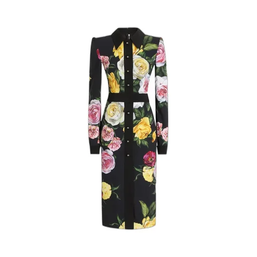 Floral Printed Calf-Length Cady Shirt Dress