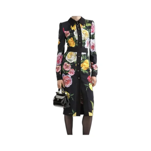 Floral Printed Calf-Length Cady Shirt Dress