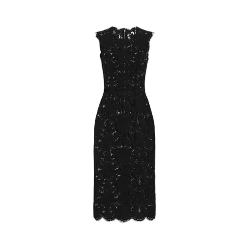 Floral-Lace Scallop Edge Sleeveless Midi Dress