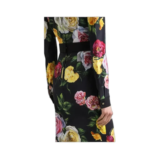 Floral Printed Calf-Length Cady Shirt Dress