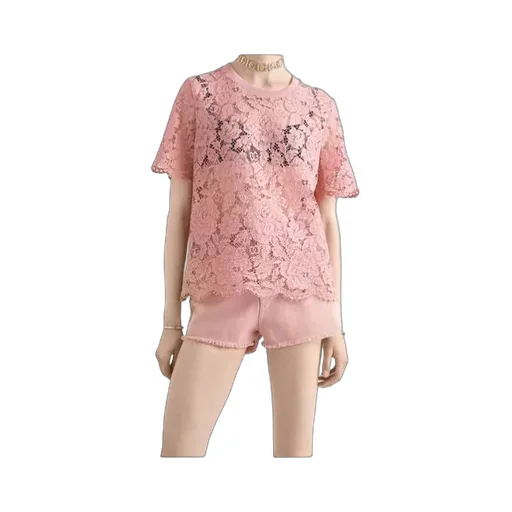 Short-Sleeved Cordonetto Lace T-Shirt