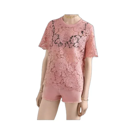 Short-Sleeved Cordonetto Lace T-Shirt