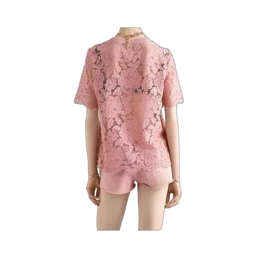 Short-Sleeved Cordonetto Lace T-Shirt