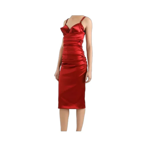 Draped Satin Calf-Length Dress
