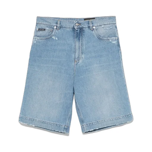 Logo Plaque Distressed Denim Shorts