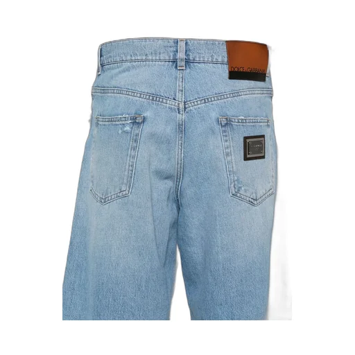 Logo Plaque Distressed Denim Shorts